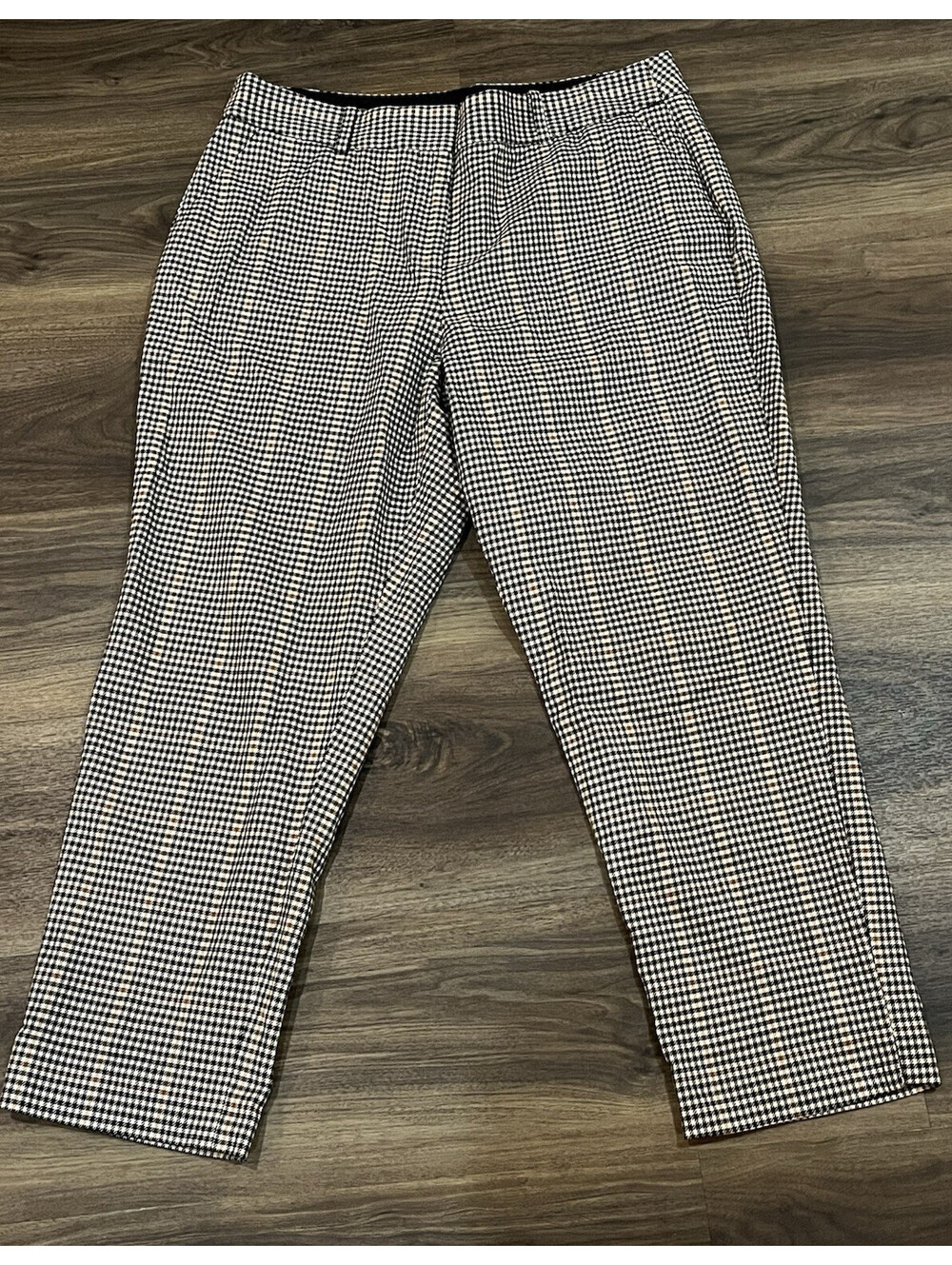 Talbots 12P Hampshire Ankle Curvy Checked Pants Women's Black White Brown